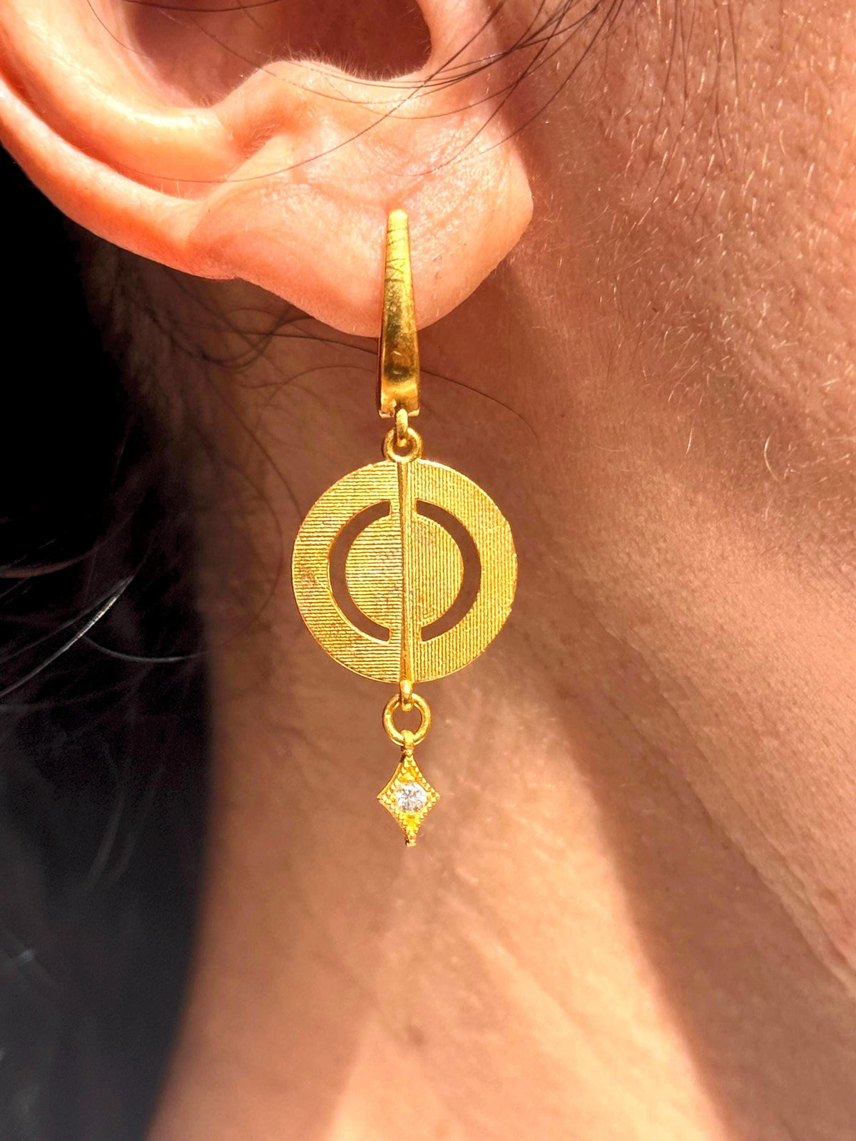 Gold Vermeil Disc Drop Earrings with CZ