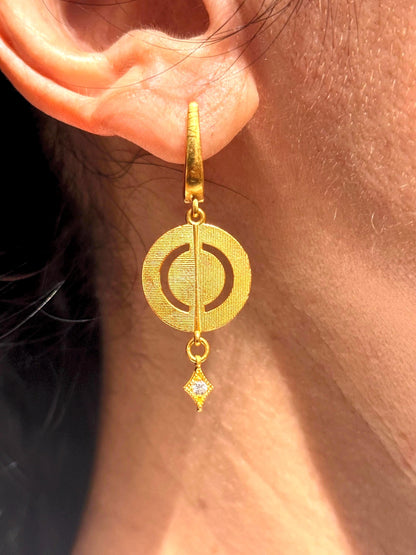 Gold Vermeil Disc Drop Earrings with CZ