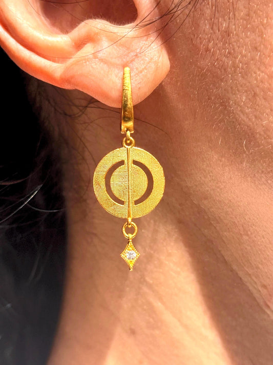 Gold Vermeil Disc Drop Earrings with CZ