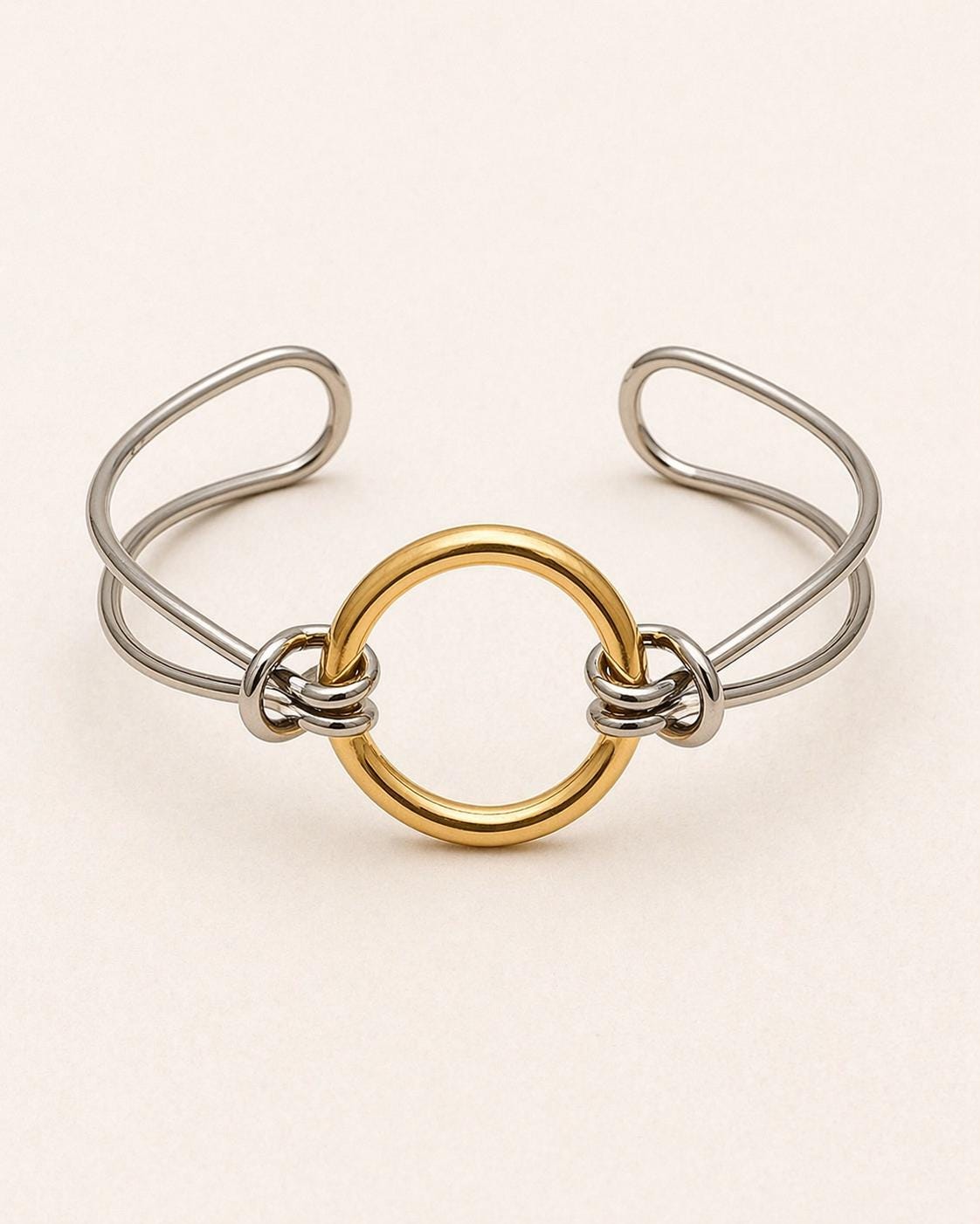 Two-Tone Adjustable Open Cuff Bracelet