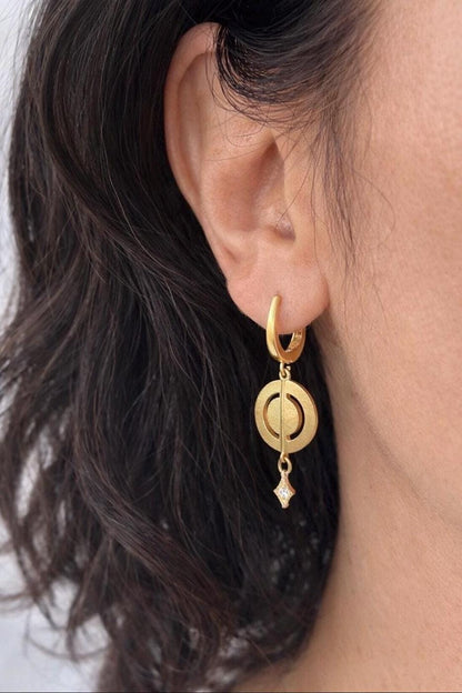 Gold Vermeil Disc Drop Earrings with CZ