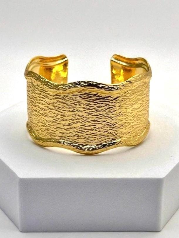 Textured Gold Wide Cuff Bracelet