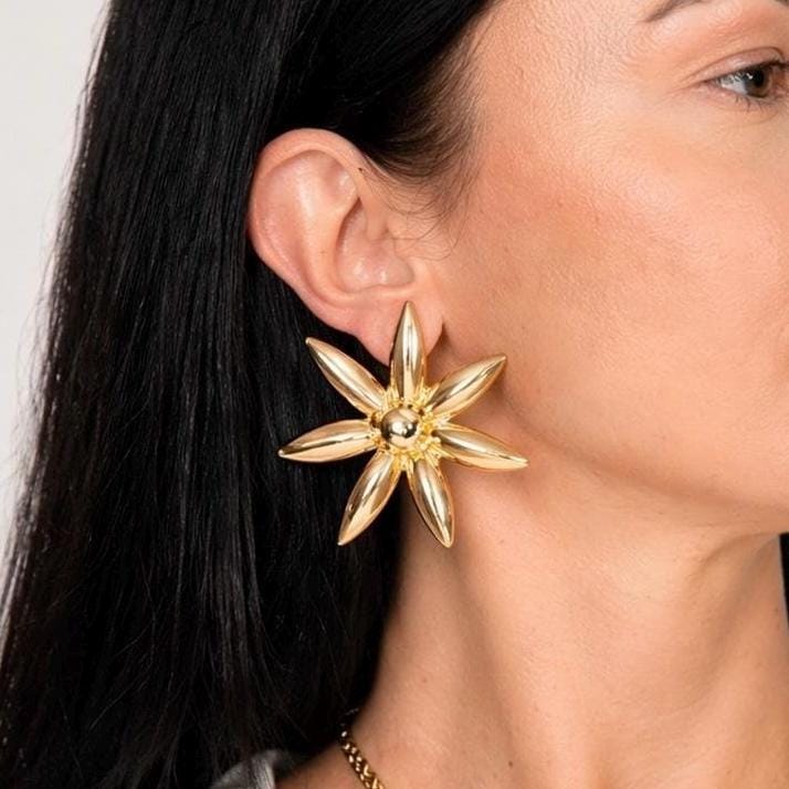 Gold Flower Statement Earrings