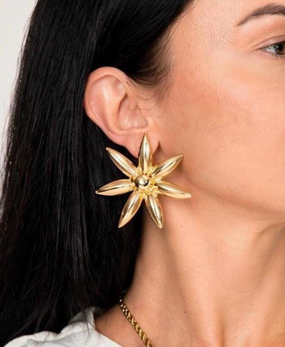 Gold Flower Statement Earrings