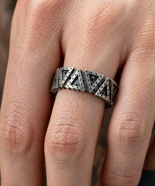 Oxidised Sterling Silver Pyramid Ring