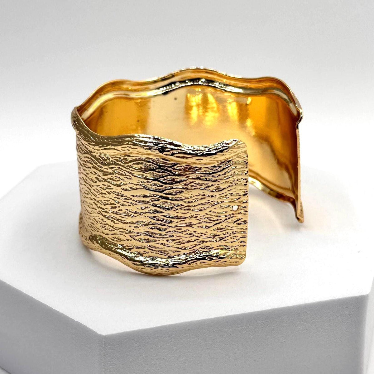 Textured Gold Wide Cuff Bracelet