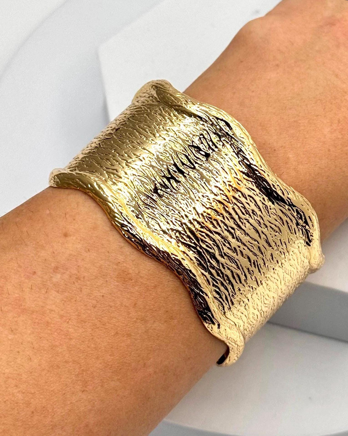 Textured Gold Wide Cuff Bracelet