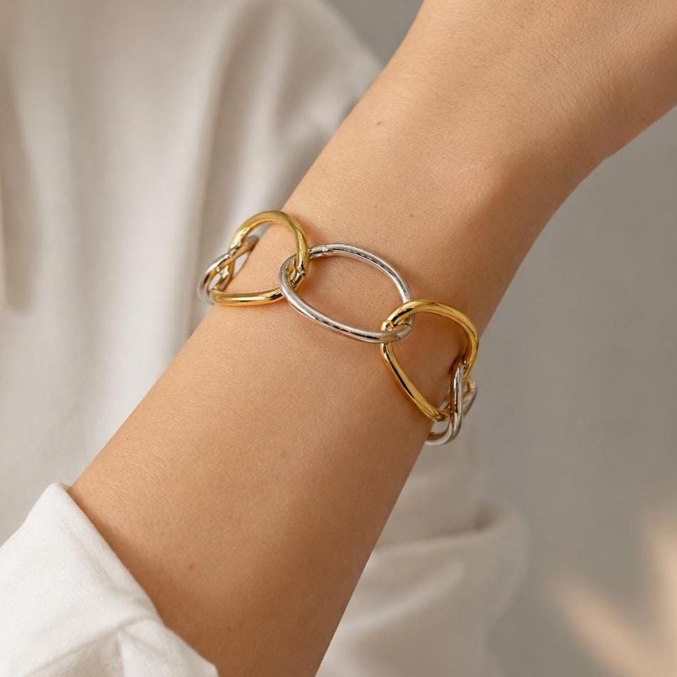 Mixed-Metal Link Cuff Bracelet