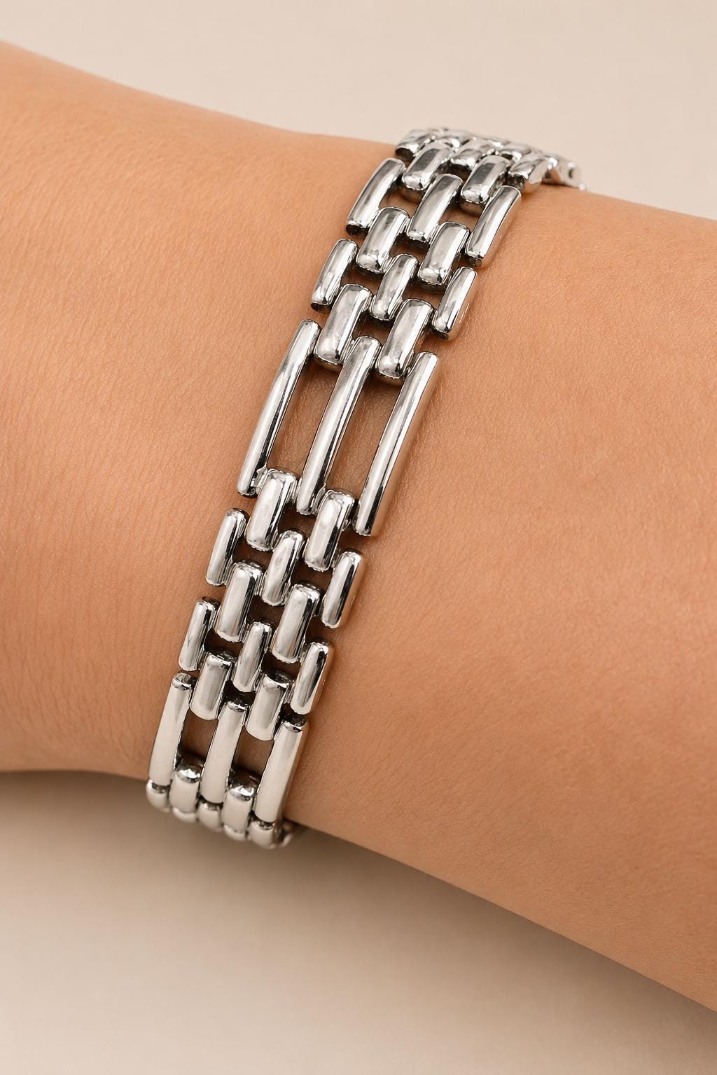 Wide Stainless Steel Link Bracelet