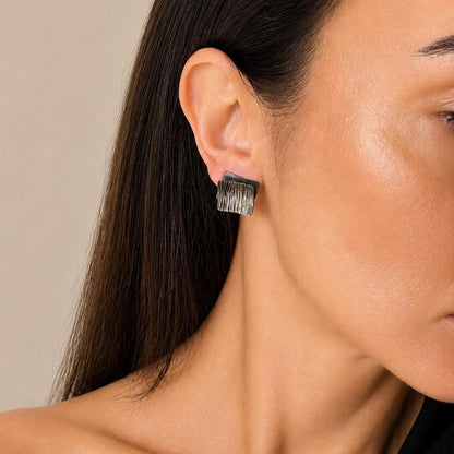 Oxidised Sterling Silver Square Studs – 15 mm