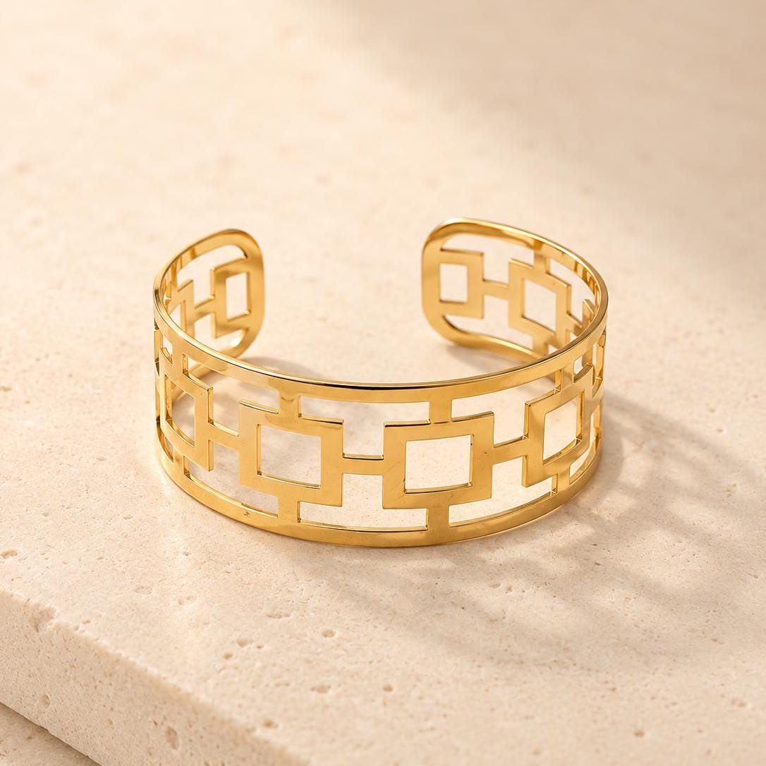 Gold Greek Key Cuff Bracelet