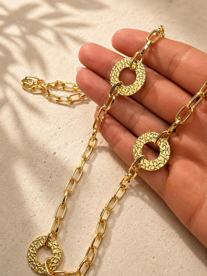 Gold Hammered Circle Chain Necklace