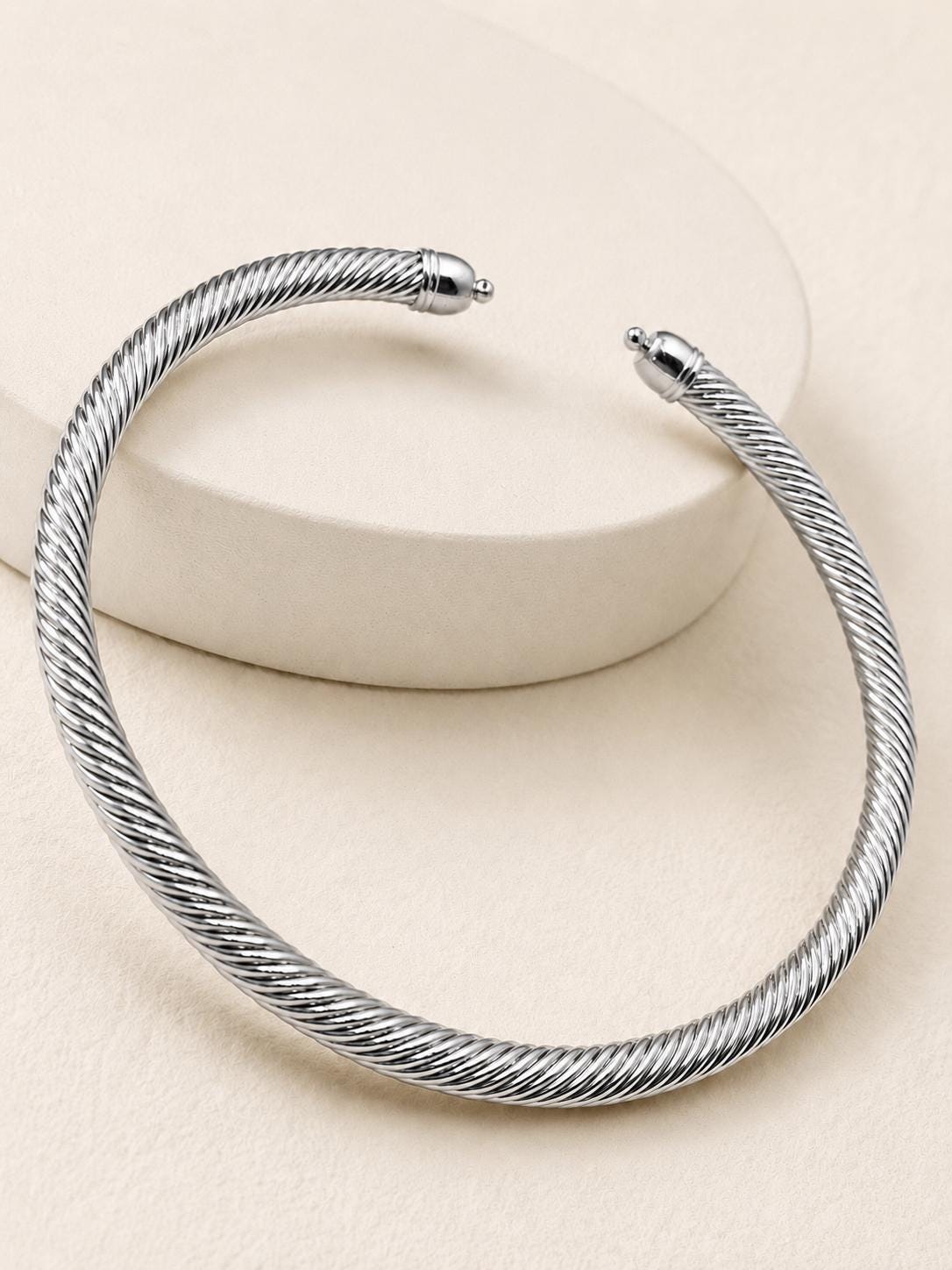 Silver Twisted Rope Choker Necklace
