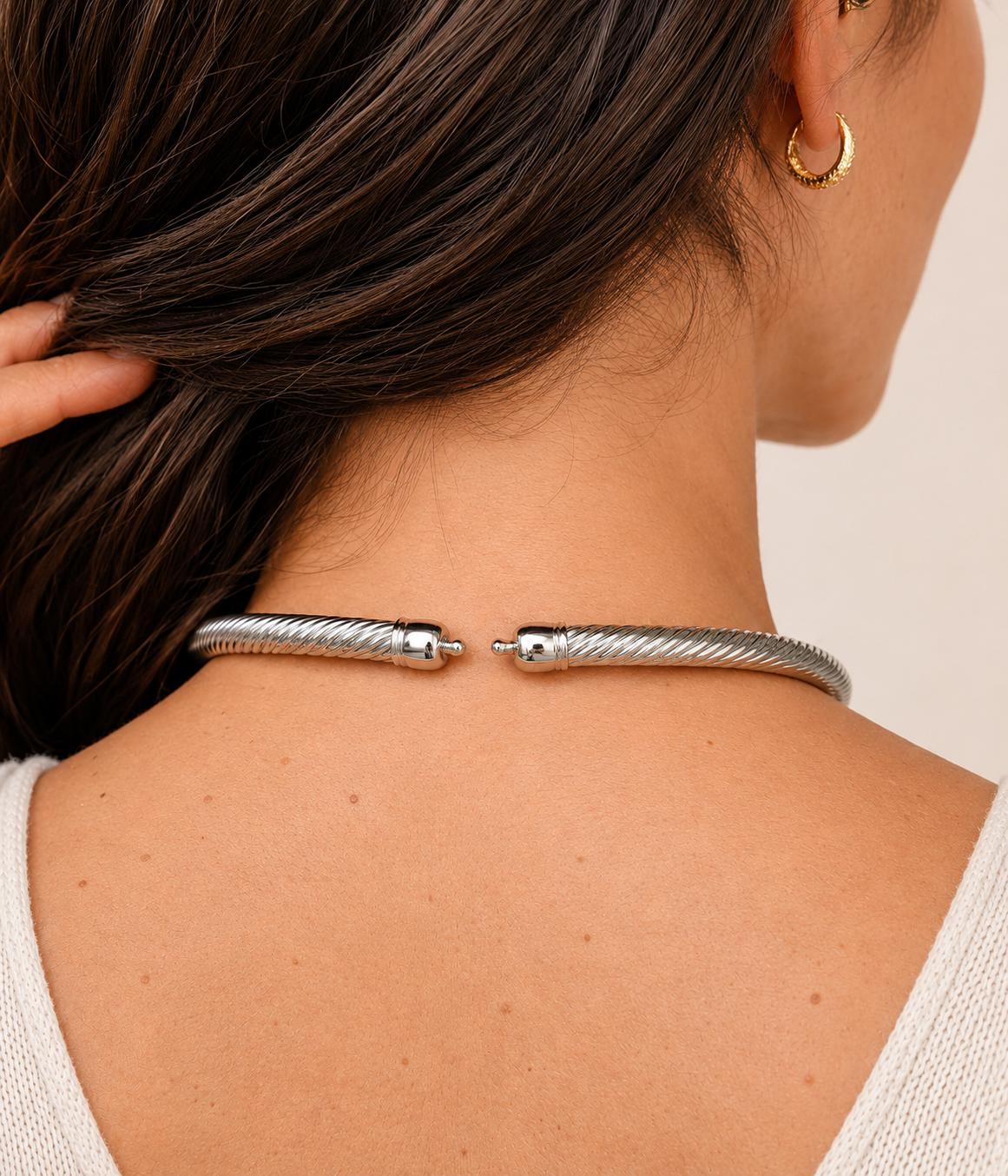 Silver Twisted Rope Choker Necklace