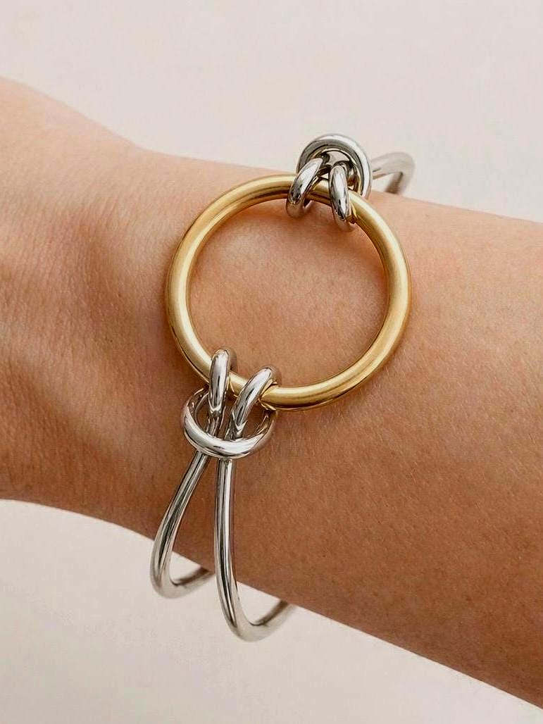 Two-Tone Adjustable Open Cuff Bracelet