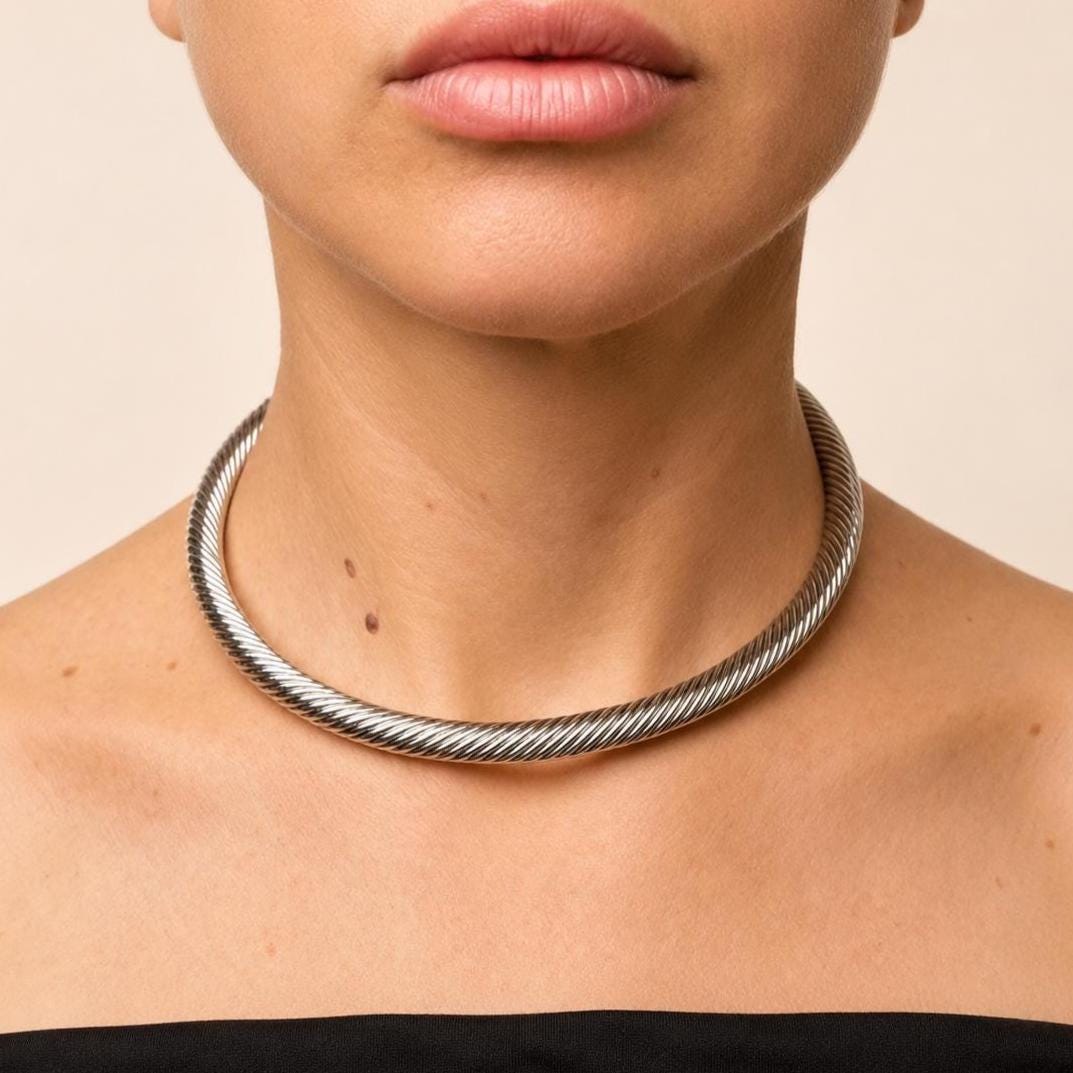 Silver Twisted Rope Choker Necklace