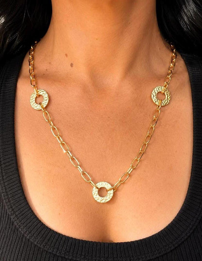 Gold Hammered Circle Chain Necklace