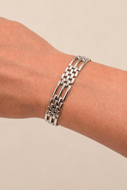 Wide Stainless Steel Link Bracelet