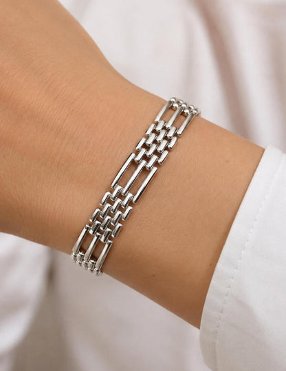 Wide Stainless Steel Link Bracelet