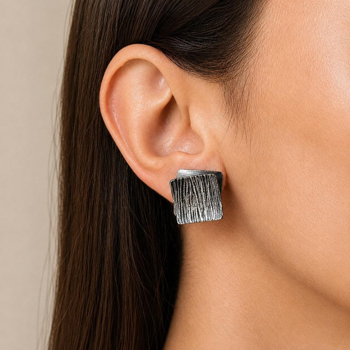 Oxidised Sterling Silver Square Studs – 15 mm