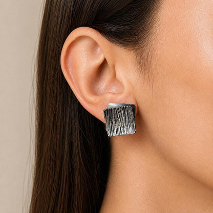 Oxidised Sterling Silver Square Studs – 15 mm