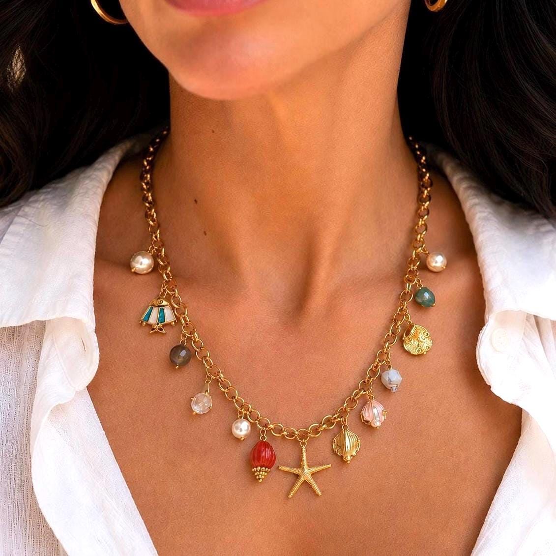 Coastal Charm Necklace – Starfish & Shell