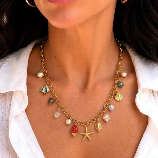 Coastal Charm Necklace – Starfish & Shell