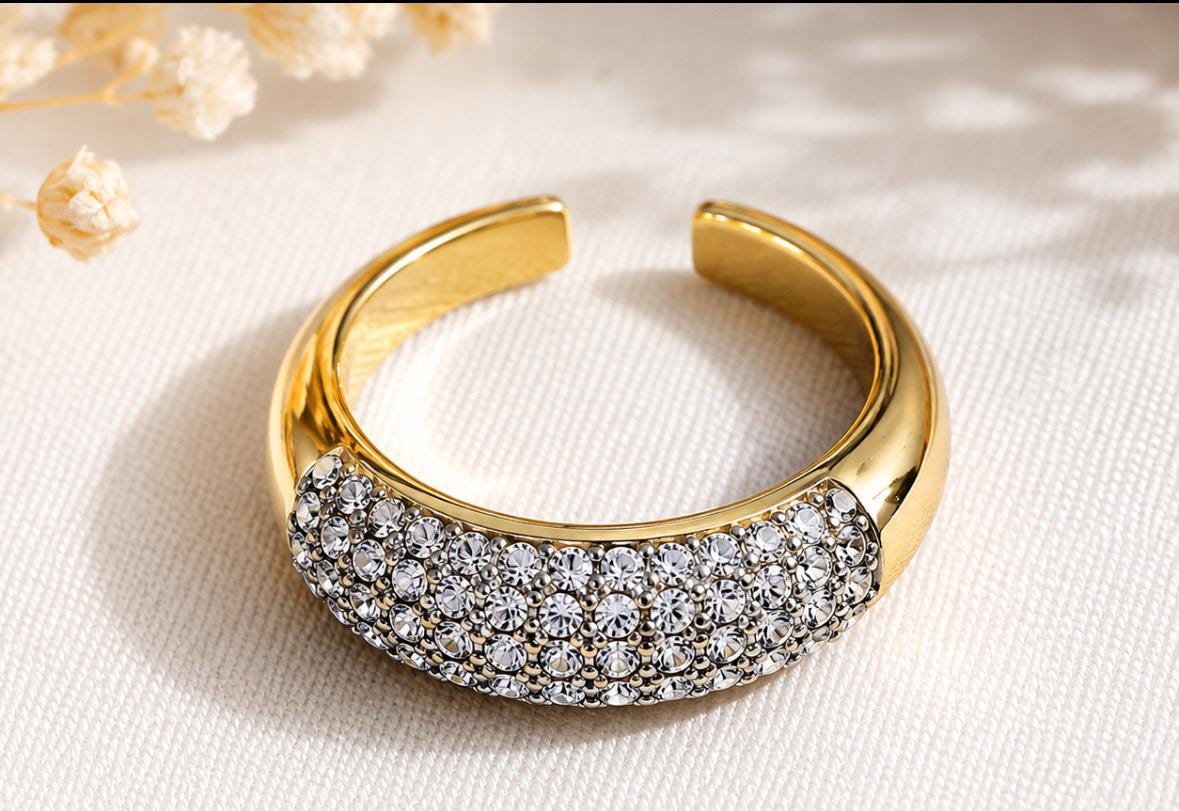 Gold Pavé Dome Adjustable Ring