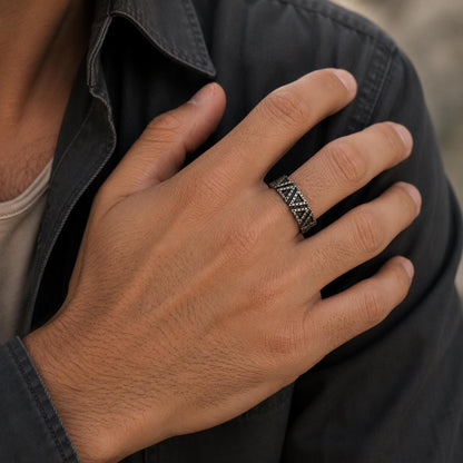 Oxidised Sterling Silver Pyramid Ring