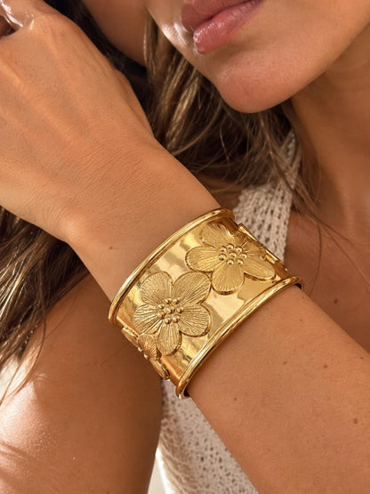 Gold Floral Statement Cuff Bracelet