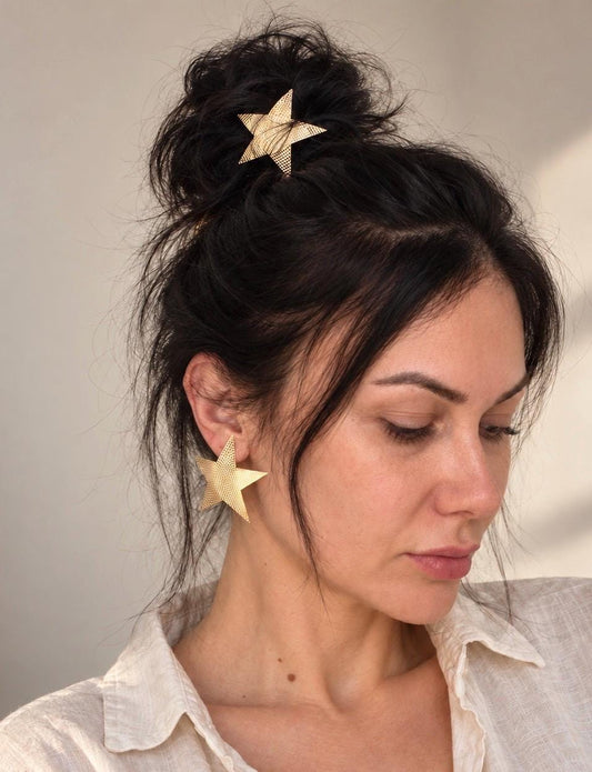 Gold Star Earrings & Hair Tie Set