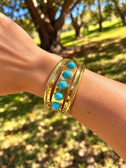Turquoise Gold Adjustable Cuff Bracelet