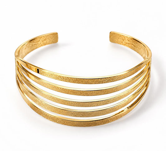 Gold Sculptural Wave Cuff Bracelet