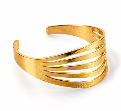 Gold Sculptural Wave Cuff Bracelet