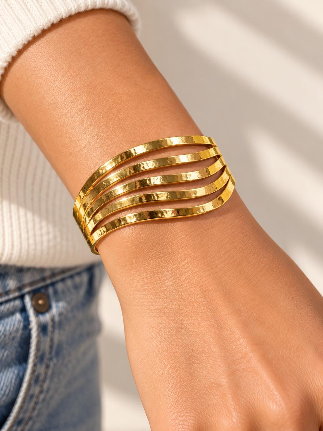 Gold Sculptural Wave Cuff Bracelet