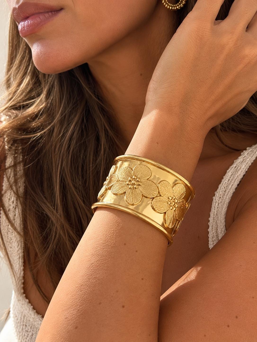 Gold Floral Statement Cuff Bracelet