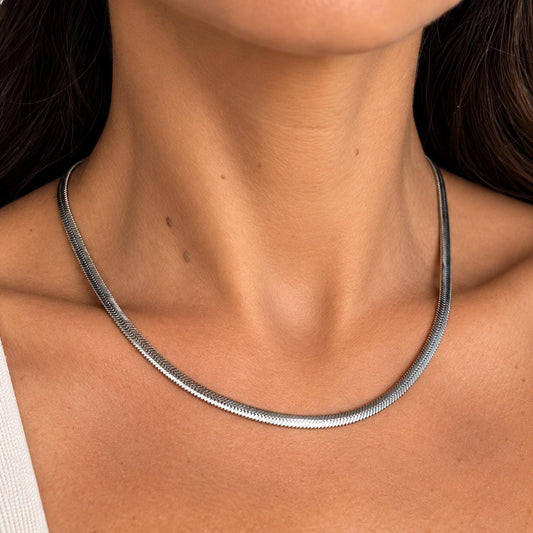 Sterling Silver Snake Bone Chain Necklace – 47 cm