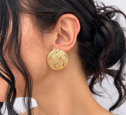 Textured Gold Round Stud Earrings