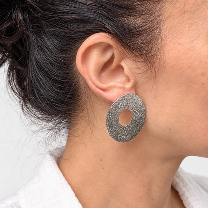 Silver Textured Oval Stud Earrings