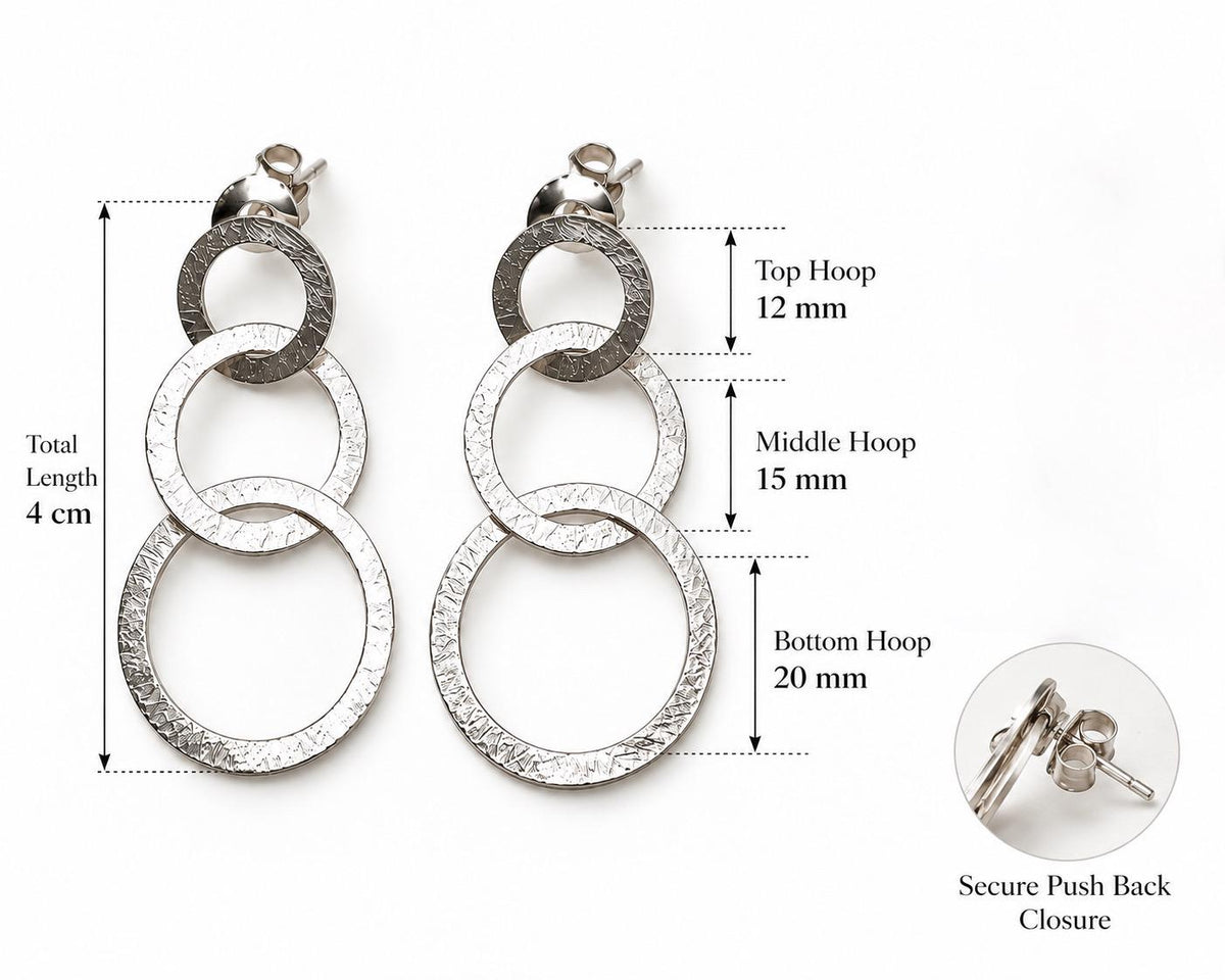 925 Sterling Silver Triple Hoop Earrings