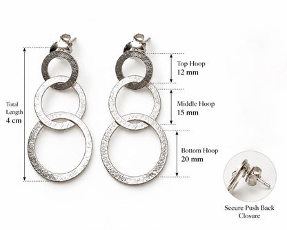 925 Sterling Silver Triple Hoop Earrings