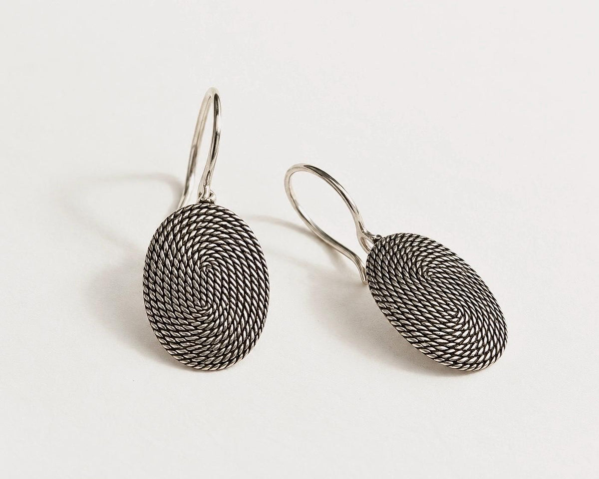 Oxidised Silver Braided Oval Drop Earrings