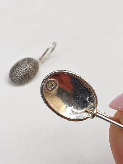 Oxidised Silver Braided Oval Drop Earrings