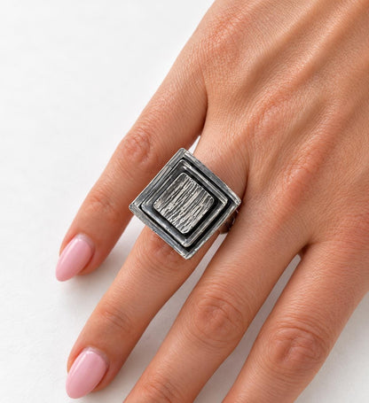 Oxidised Silver Multi-Layer Ring