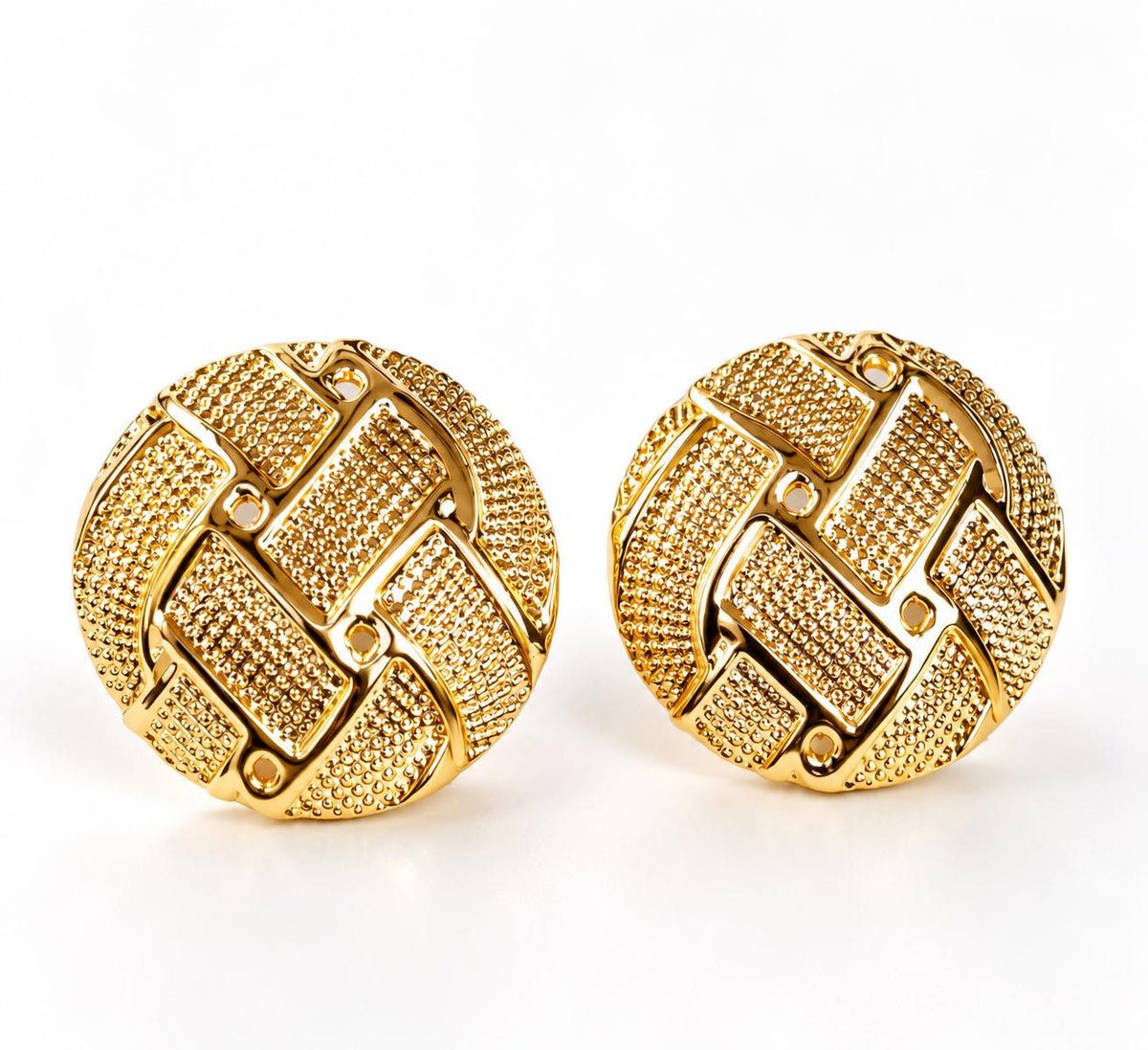 Textured Gold Round Stud Earrings