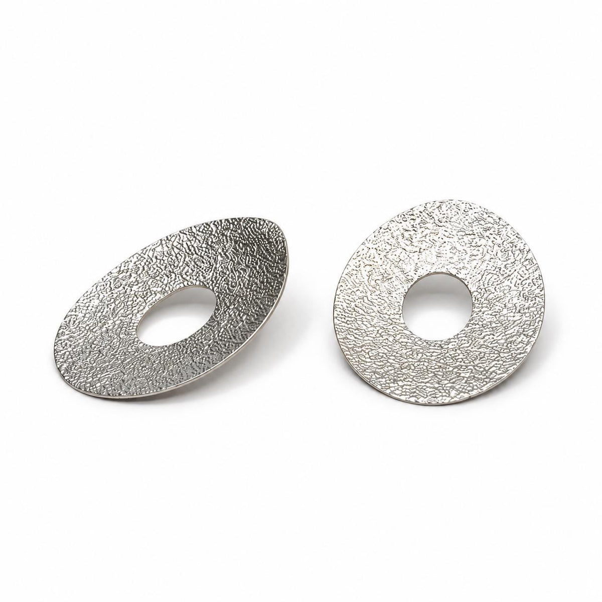 Silver Textured Oval Stud Earrings