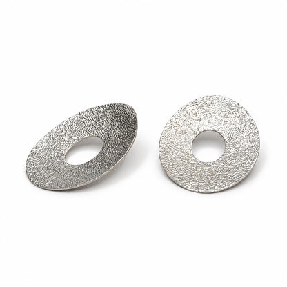 Silver Textured Oval Stud Earrings