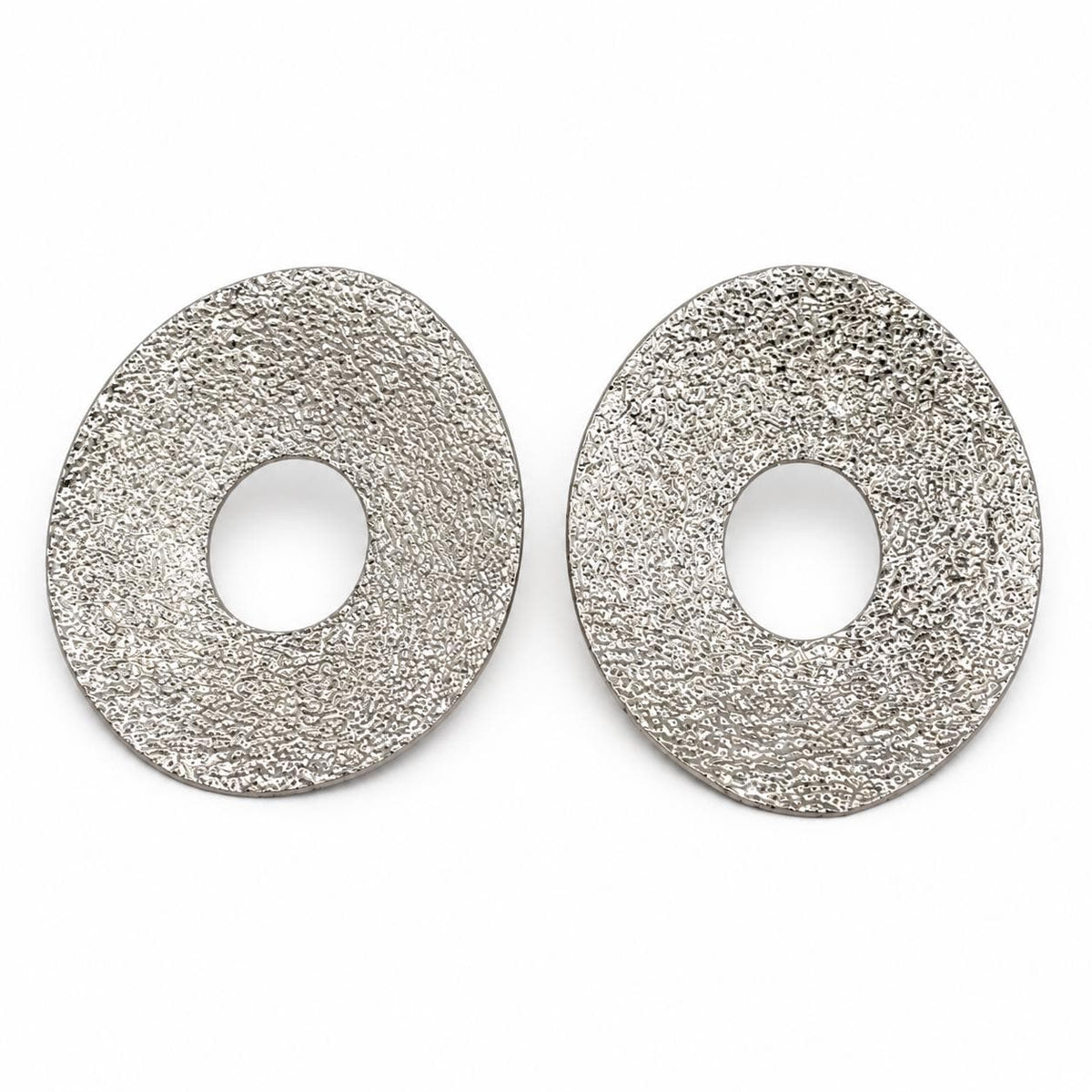 Silver Textured Oval Stud Earrings