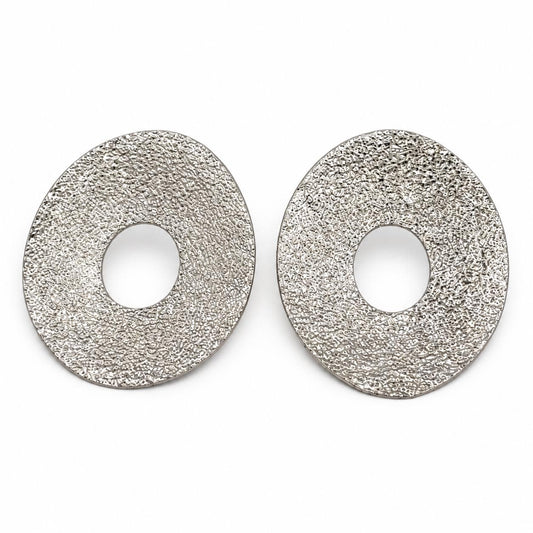 Silver Textured Oval Stud Earrings