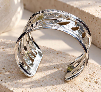 Silver Sculptural Statement Cuff Bracelet